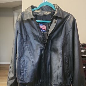 Feathers Black Leather Bomber Jacket